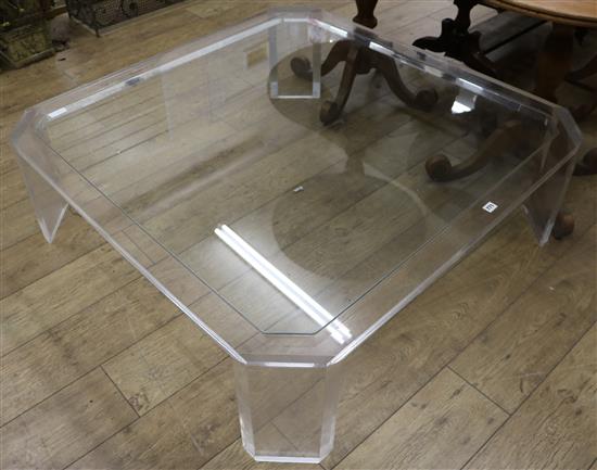 A perspex and glass coffee table W.120cm